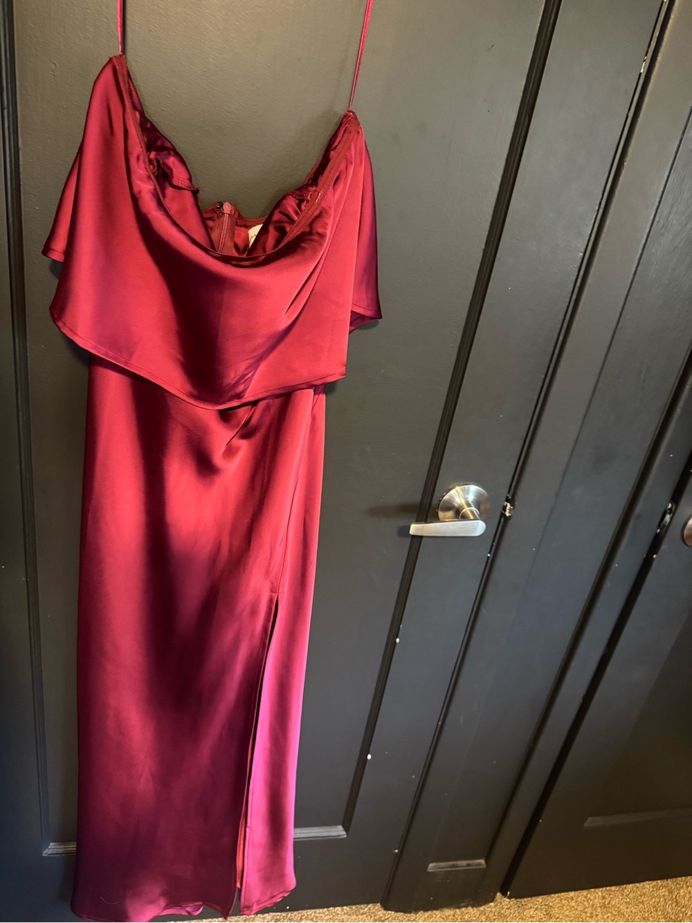 Petal & Pup Satin Midi Dress in Burgundy